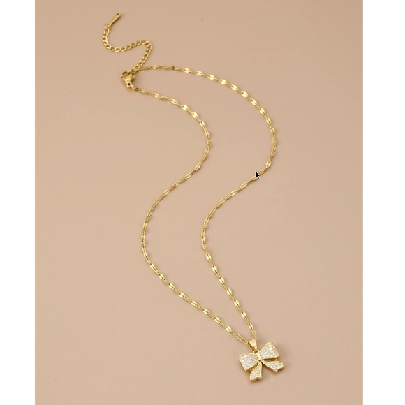 Dainty Stainless Steel Rhinestone Bow Necklace - Picture 3 of 5
